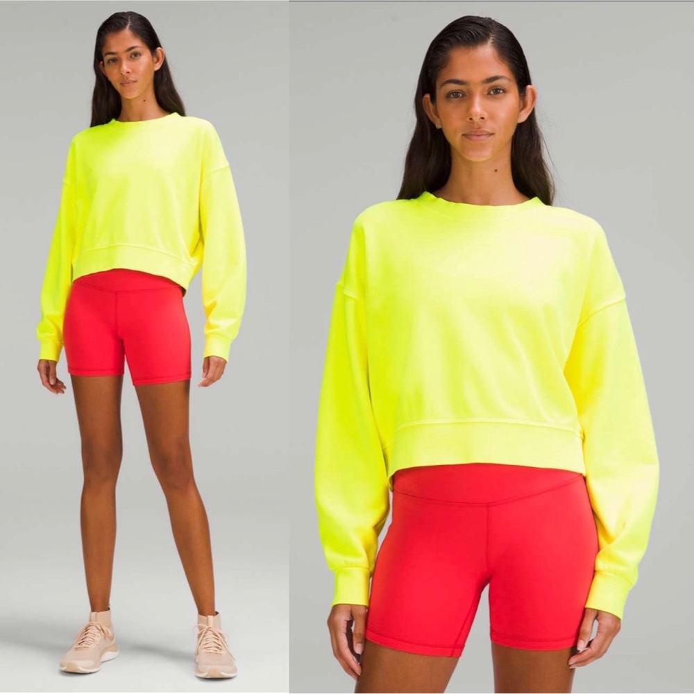 Lululemon Perfectly Oversized Cropped Crew Neon Garment Dye Highlight Yellow 4 - Picture 2 of 15